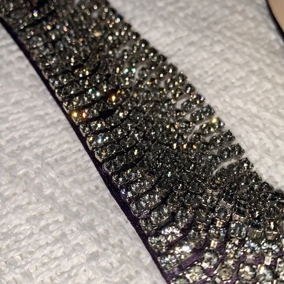 Manolo Blahnik Purple Satin Pointy Toe Heels with Rhinestone Ankle Strap, 37.5 - Picture 13 of 13